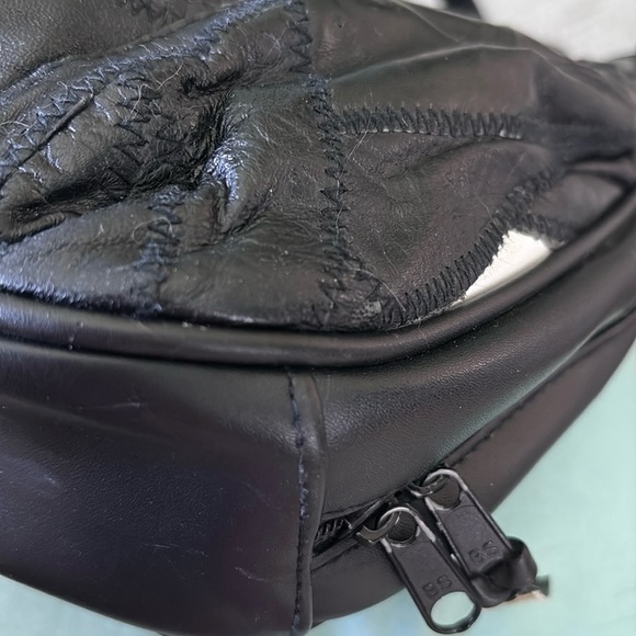 Vintage 1980s patchwork leather bag shoulder bag  3 compartment  black/white EVC - Picture 12 of 16